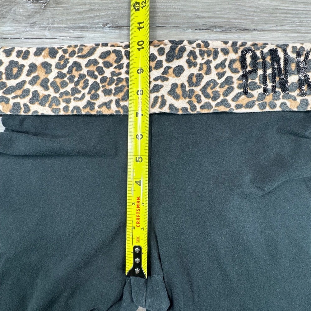 VS PINK Foldover Capri Leggings Medium M Short Leopard Sequin Bling Black Y2K - Picture 6 of 12